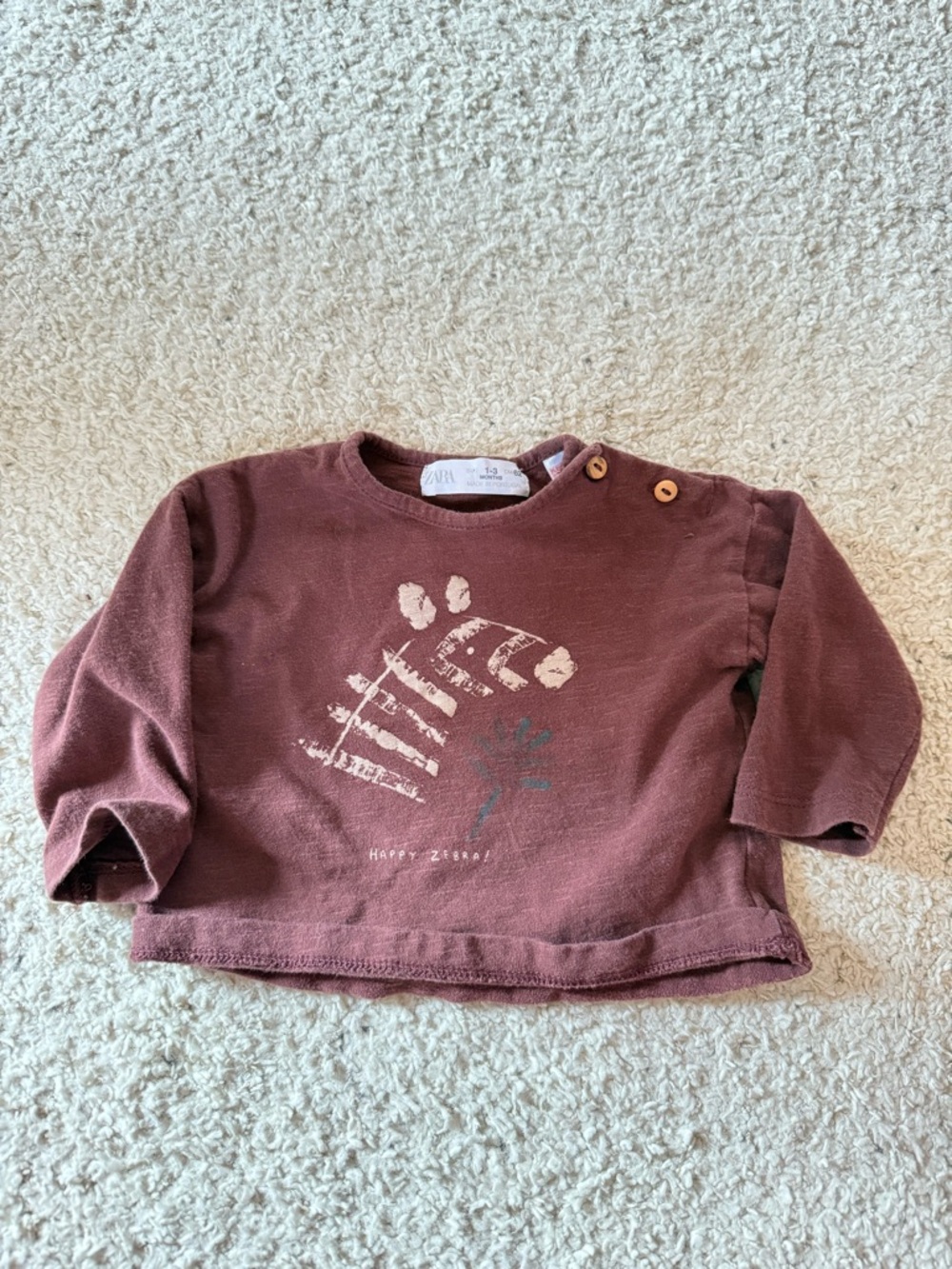 Zara Kids Burgundy Long-Sleeve Top with Zebra Print
